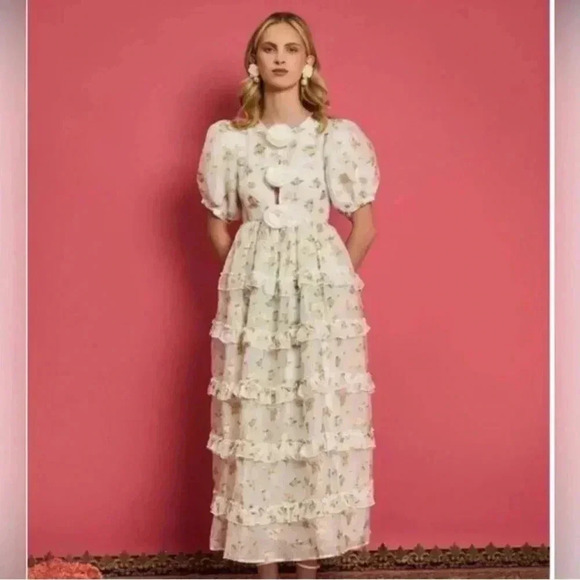NWT DREAM Sister Jane Rose Dove Ruffle Midi Dress XS - Picture 1 of 9